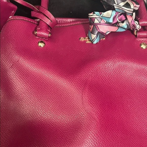 Coach Magenta Leather Satchel with Scarf Accent Key Holder CALLOUTS - Picture 7 of 16